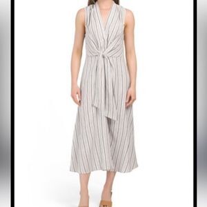 Tahari Striped Linen Tie Waist Shirt Dress| Size M